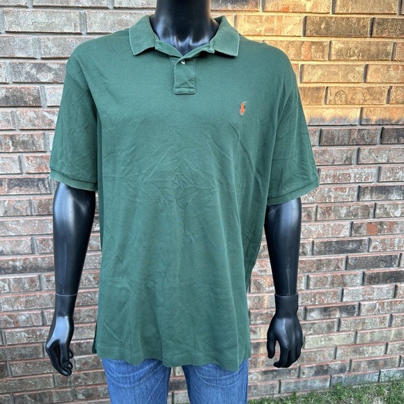 Polo By Ralph Lauren Polo Shirt Mens XXL Short Sleeve Solid Green Orange Pony - Picture 1 of 7